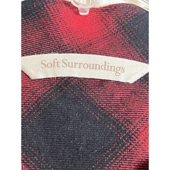 Soft Surroundings LG Manchester Tunic Red Black Buffalo Plaid Full Zip Shacket. - Picture 6 of 8